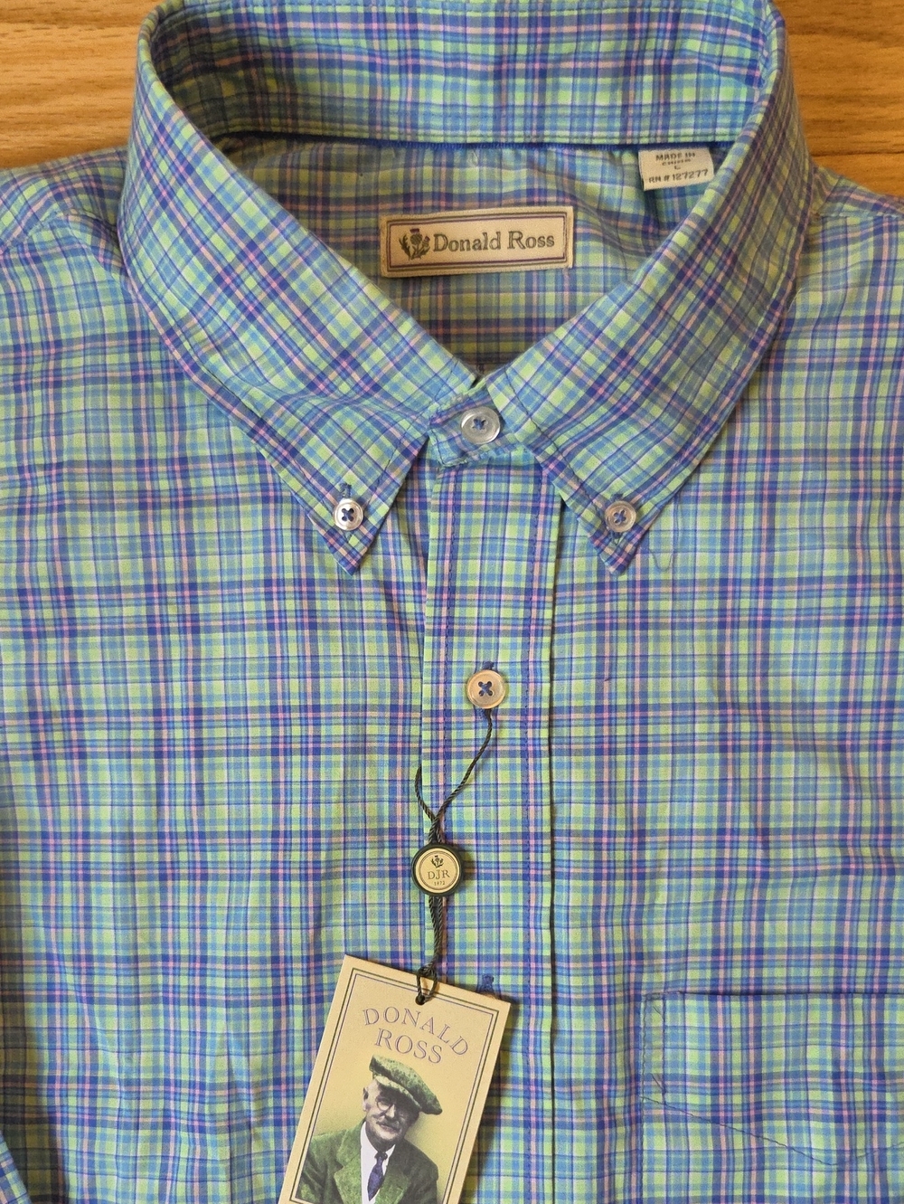 Donald Ross NWT Plaid Long Sleeve Button Down Sport Shirt Blue Green L